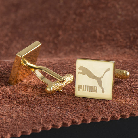 Logo Engraved Cufflinks Gold Plated Square
