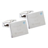 Birthstone Silver Plated Rectangle Engraved Cufflinks (December - Blue Topaz)