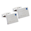 Birthstone Silver Plated Rectangle Engraved Cufflinks (September - Sapphire)