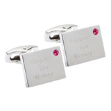 Birthstone Silver Plated Rectangle Engraved Cufflinks (July - Ruby)