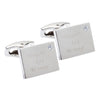 Birthstone Silver Plated Rectangle Engraved Cufflinks (April - Diamond)