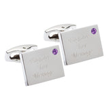 Birthstone Silver Plated Rectangle Engraved Cufflinks (February - Amethyst)