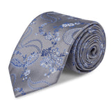 Silver & Blue Luxury Floral Silk Tie