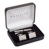 Birthstone Silver Plated Rectangle Engraved Cufflinks & Tie Bar Set (November - Topaz)