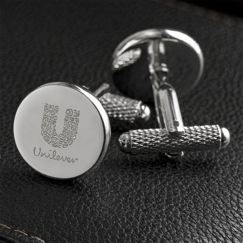 Logo Engraved Cufflinks, Silver Plated Circle