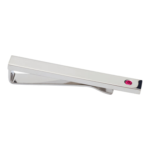 Birthstone Silver Plated Tie Bar (July - Ruby)