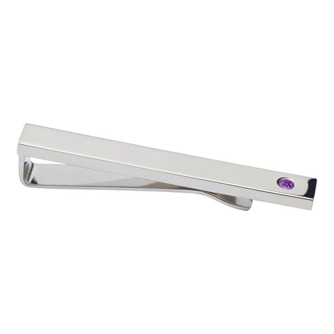 Birthstone Silver Plated Tie Bar (February - Amethyst)