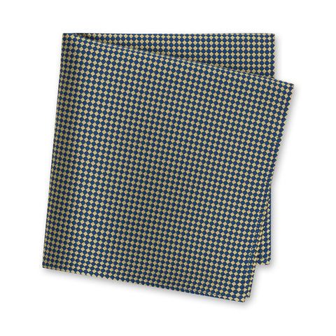 Gold & Navy Diamond Gridded Silk Handkerchief