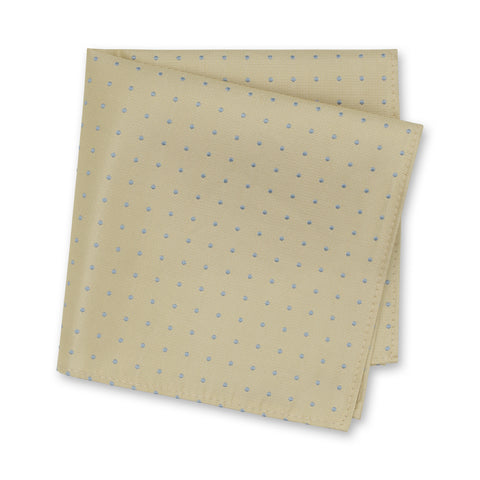 Champagne Yellow Silk Handkerchief with Blue Micro Spots