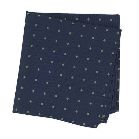 Navy & Green Polka Dot Woven Silk Handkerchief