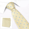 Yellow With Blue Polka Dots Silk Tie & Handkerchief Set
