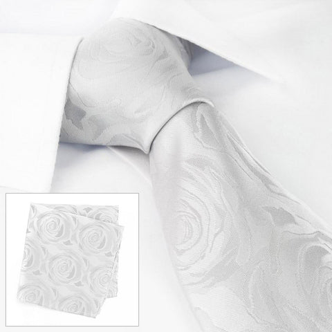 Silver Rose Luxury Woven Silk Tie & Handkerchief Set