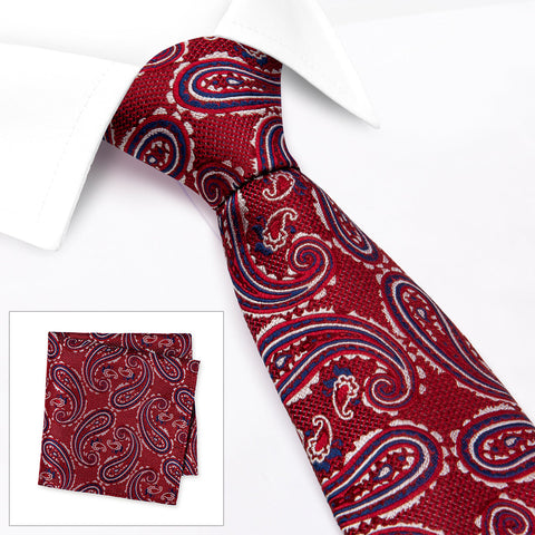 Red Large Paisley Silk Tie & Handkerchief Set