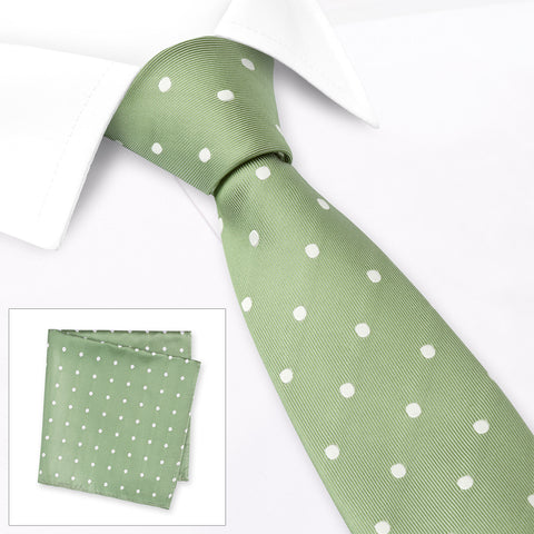 Green Polka Dot Woven Silk Tie & Handkerchief Set