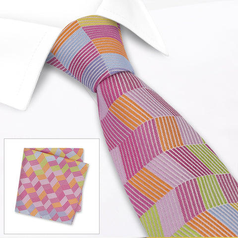 Multicoloured Chevron Silk Tie & Handkerchief Set