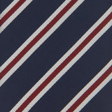Navy Silk Tie With Burgundy And White Stripes