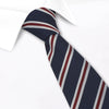 Navy Silk Tie With Burgundy And White Stripes