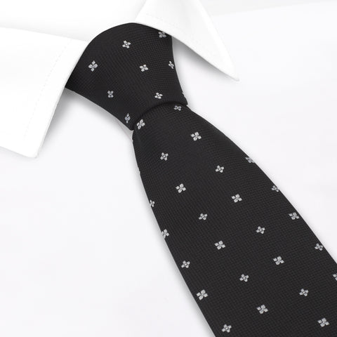 Black & White Flower Spot Silk Tie