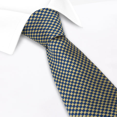 Gold & Navy Diamond Gridded Silk Tie