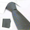 Gold & Navy Diamond Gridded Silk Tie & Handkerchief Set