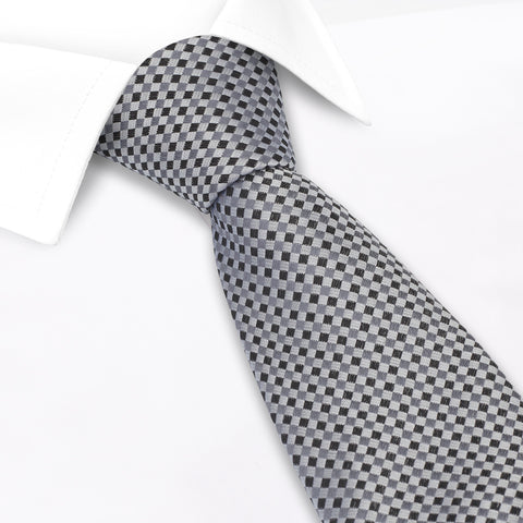 Black & Grey Diamond Gridded Silk Tie