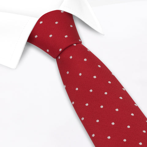 Red Polka Dot Woven Slim Silk Tie