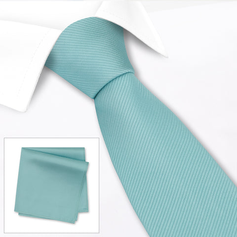 Plain Cyan Woven Silk Tie & Handkerchief Set