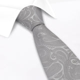 Silver Paisley Woven Silk Tie