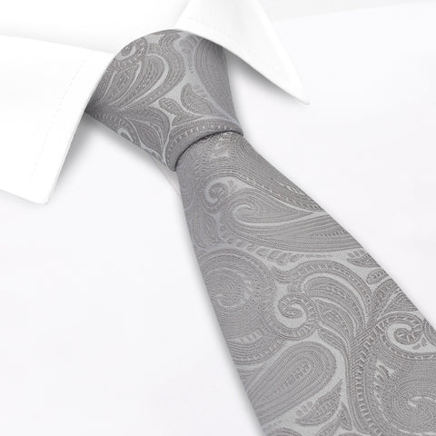 Silver Paisley Woven Silk Tie