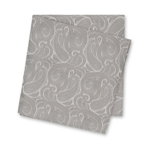 Silver Paisley Woven Silk Handkerchief