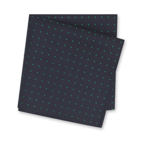 Navy & Green Polka Dot Woven Silk Handkerchief