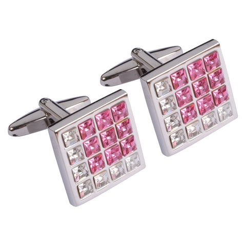 Square Pink and White Crystal Cufflinks