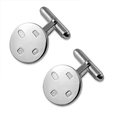 Sterling Silver Feature Hallmark Round Cufflinks