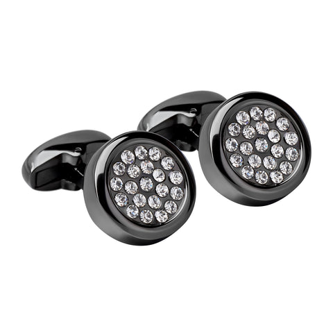 Gunmetal Executive Crystal Circle Cufflinks