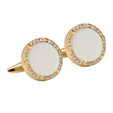 Gold Crystal With White Enamel Circle Cufflinks