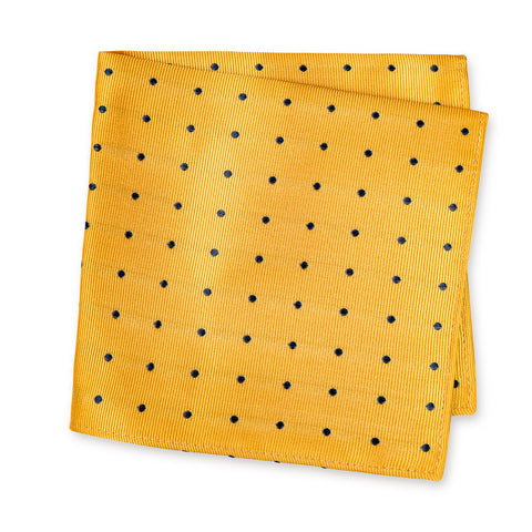 Yellow & Navy Polka Dot Woven Silk Handkerchief