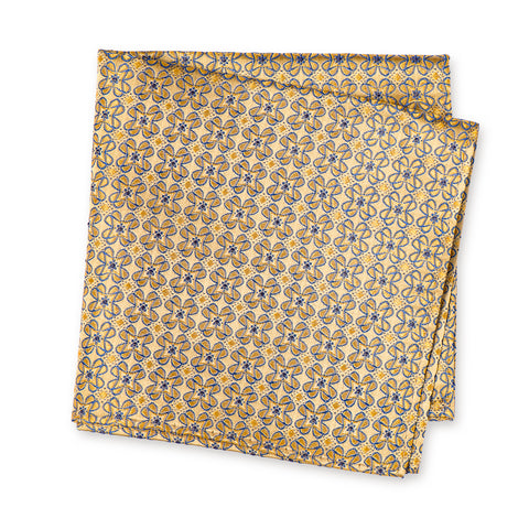 Gold & Blue Floral Luxury Silk Handkerchief