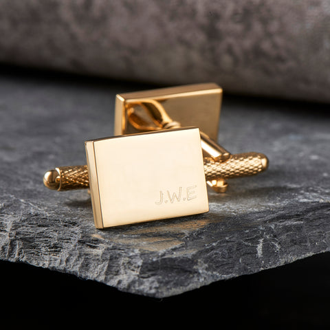 Gold Rectangle Initial Cufflinks