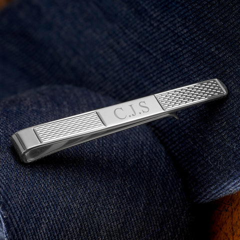 Sterling Silver Engraved Initial Tie Bar