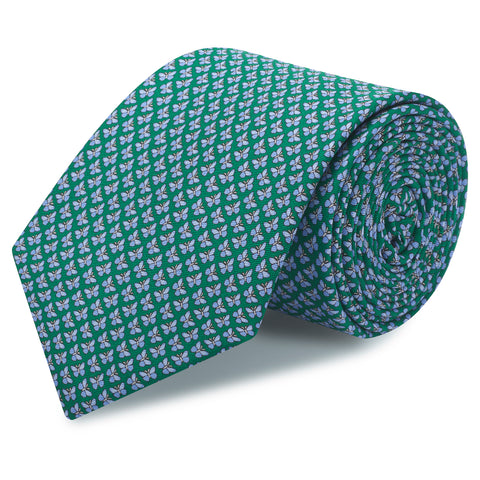 Green Butterfly Luxury Printed Silk Tie