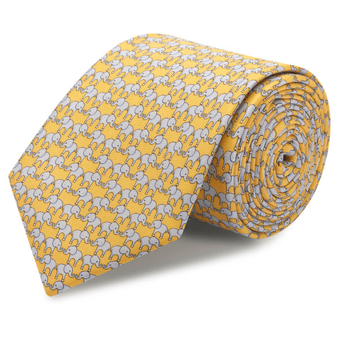 Yellow Elephant Luxury Printed Silk Tie