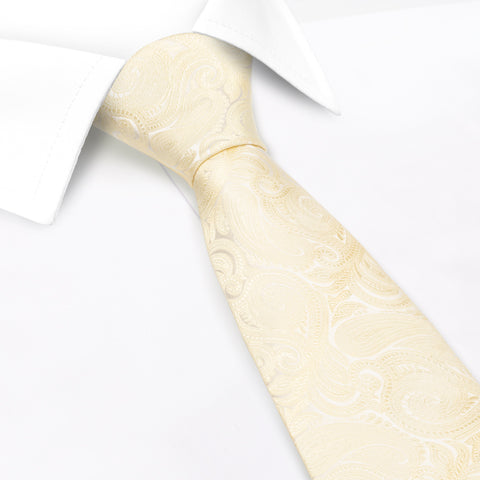 Pastel Yellow Paisley Woven Silk Tie