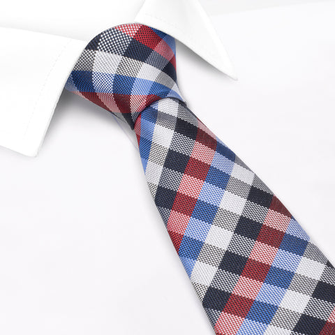 Red & Blue Multi Check Luxury Silk Tie