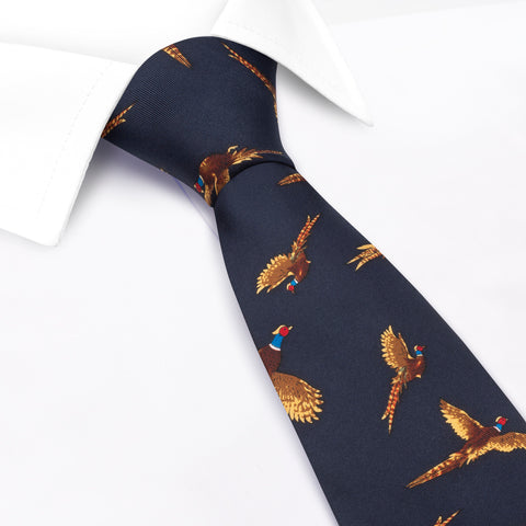 Navy Flying Pheasants Silk Tie