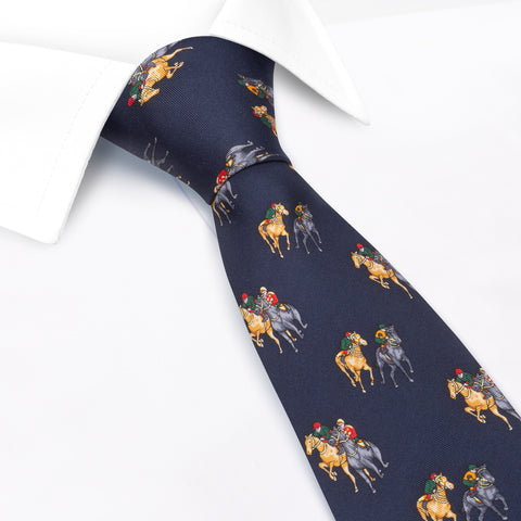 Navy Printed Horse Racing Silk Tie