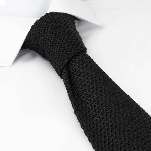 Black Knitted Square Cut Silk Tie