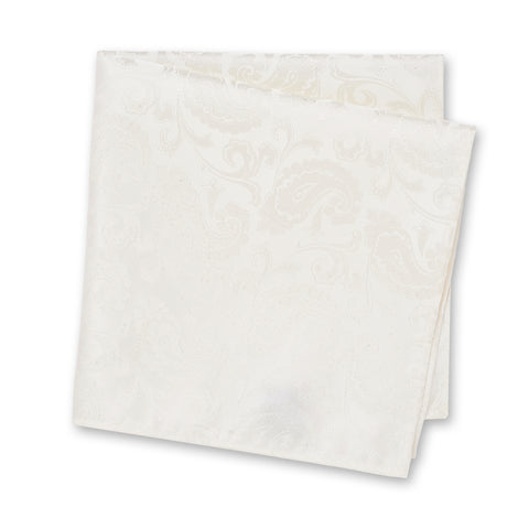 Classic White Paisley Silk Handkerchief