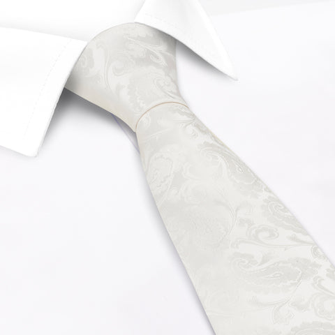 Classic White Paisley Silk Tie