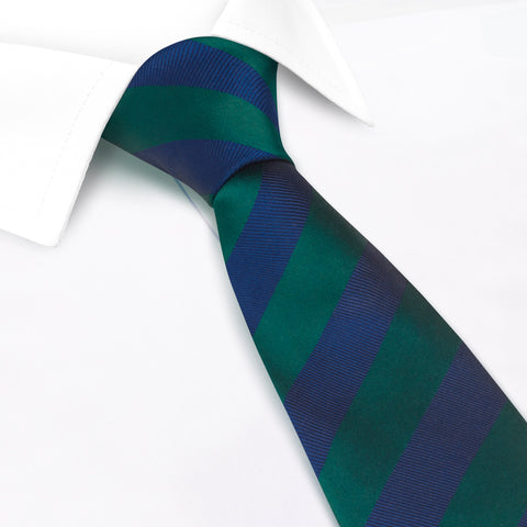 Dark Green & Navy Woven Striped Silk Tie