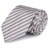 Grey & Silver Striped Woven Silk Tie